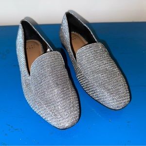 Women's A.N.A. Silver Sparkle Bling Flats Memory Foam Flat Silver  Shoes  Size 6